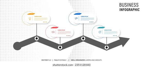 Timeline infographic design vector with number options and 4 steps. Can be used for workflow diagram, info chart, annual report.
