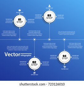 Timeline infographic design vector  on blue backgraund. Can be used for workflow, diagram, annual report, web design. Business concept with 4 options, steps or processes.