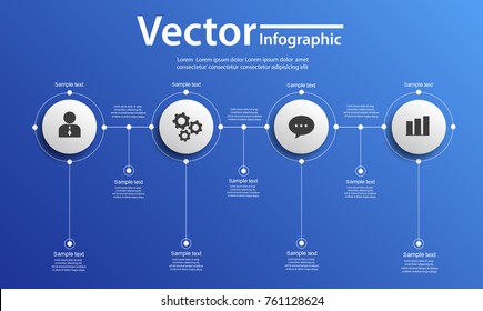 Timeline infographic design vector  on blue backgraund. Can be used for workflow, diagram, annual report, web design. Business concept with options, steps or processes. Vector eps 10