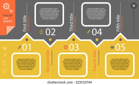 Timeline infographic with diagram and text months ago and set of line icons in retro style