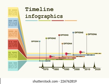 Timeline Infographic with diagrams and graphics in flat design style