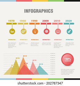 Timeline Infographic with diagrams.  With set of Icons. Vector design