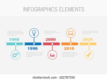 Timeline Infographic with diagrams.  With set of Icons. Vector design