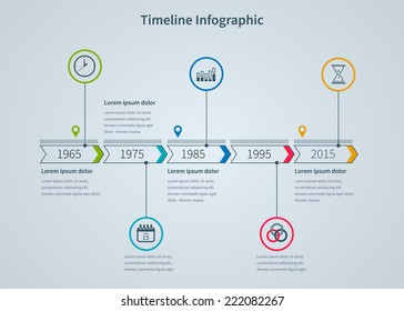 Timeline Infographic with diagrams. With set of Icons. Vector design