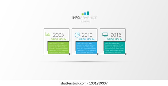 Timeline infographic element with icons and 3 options or step. Can be used for process, presentation, diagram, workflow layout, info graph, web design. Vector illustration.
