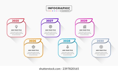 Timeline infographic elements with 6 steps or options