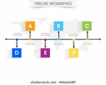 Timeline infographic elements with colorful pointers on world map, Vector illustration for Business concept.