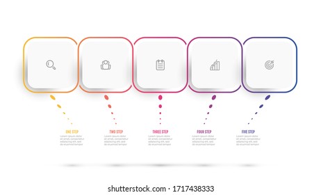 Diseño de elementos de infografía de línea de tiempo con iconos y 5 opciones de número o pasos. Ilustración vectorial.