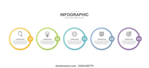 Timeline infographic elements template, business  circle concept with 5 steps and icon, web design, Creative, vector, illustration.