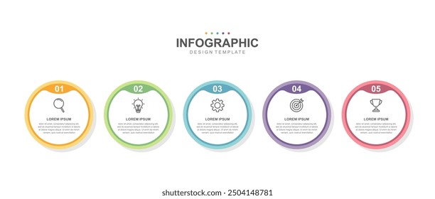 Timeline infographic elements template, business  circle concept with 5 steps and icon, web design, Creative, vector, illustration.