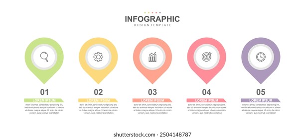 Timeline infographic elements template, business  circle concept with 5 steps and icon, web design, Creative, vector, illustration.