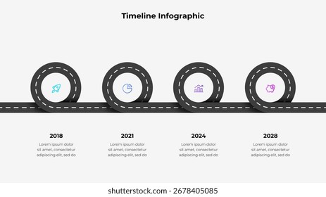 Cronograma Infográfico Apresentando Marcos ao longo de um caminho em loop