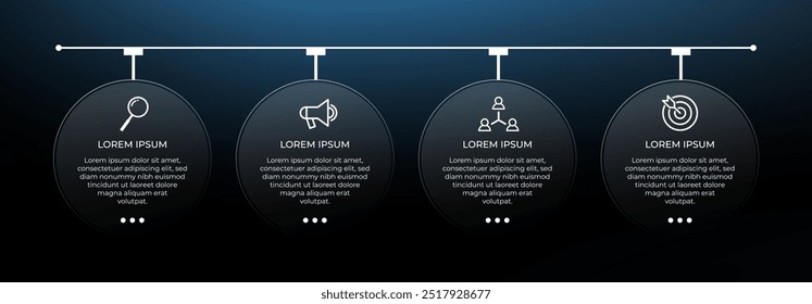Infografía de la línea de tiempo con cuatro pasos