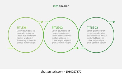 Timeline Infographic. Green concept template design with 3 options, circles, steps or processes. Vector illustration linear elements.
