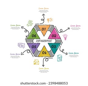 Timeline Infographic hand drawn template with 6 options, vector infographics Doodle design and Presentation business can be used for workflow layout, steps, or processes.