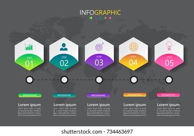 Timeline infographic with hexagon shape,can be used for presentation,workflow layout, diagram, website, corporate report, advertising, marketing. vector illustration