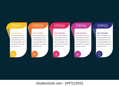 Gráfico de proceso de historial de infografía de línea de tiempo con 5 imágenes vectoriales