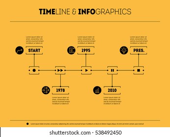 Timeline Infographic With Icons And Buttoms - Record, Rewind, Play, Pause, Stop. Time Line Of Social Tendencies And Trends Graph. Business Concept With Options, Parts, Steps Or Technology Processes