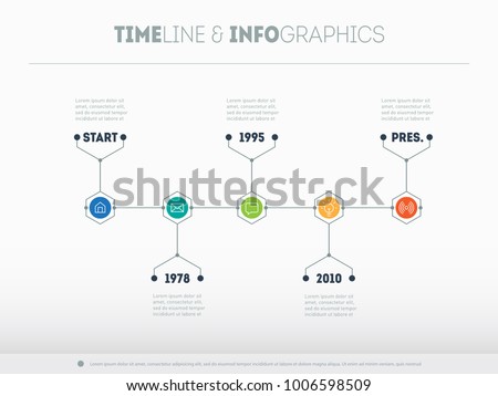 Timeline infographic with icons and buttoms. Vector time line or info graphics.