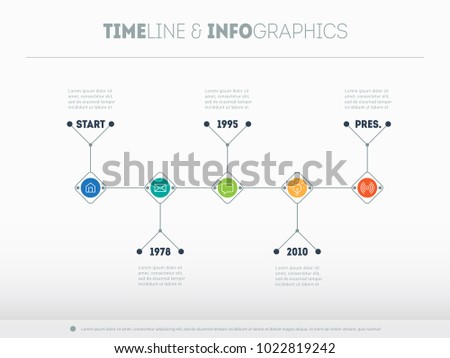 Timeline infographic with icons and buttoms. Vector illustration. Info graphic of technology or education process with 5 steps.