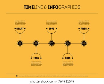 Timeline Infographic With Icons Looks Like Buttoms. Time Line Or Business Presentatios Concept With Options, Parts, Steps Or Technology Processes. Company's Development From Foundation To Present Days
