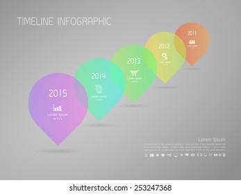 Timeline infographic with icons set for business design, reports, step presentation, number options, progress, workflow layout 