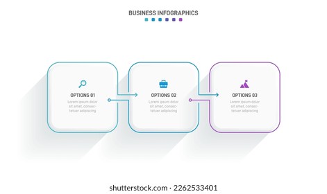 Infografía de la línea de tiempo con infografía. Moderna plantilla de presentación con 3 velocidades para procesos empresariales. Plantilla de sitio web sobre fondo blanco para el concepto de diseño moderno. Diseño horizontal.