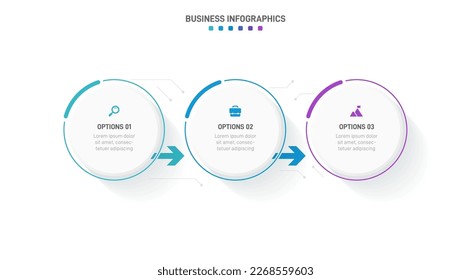 Infografía de la línea de tiempo con infografía. Moderna plantilla de presentación con 3 velocidades para procesos empresariales. Plantilla de sitio web sobre fondo blanco para el concepto de diseño moderno. Diseño horizontal.