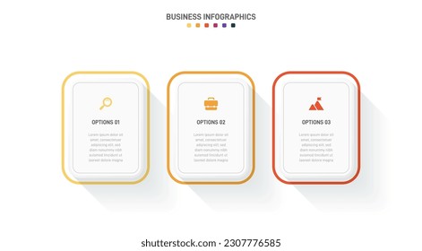 Timeline infographic with infochart. Modern presentation template with 3 spets for business process. Website template on white background for concept modern design. Horizontal layout.