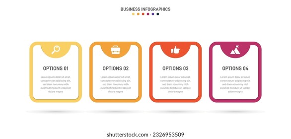 Infografía de la línea de tiempo con infografía. Moderna plantilla de presentación con 4 velocidades para procesos de negocios. Plantilla de sitio web sobre fondo blanco para el concepto de diseño moderno. Diseño horizontal.