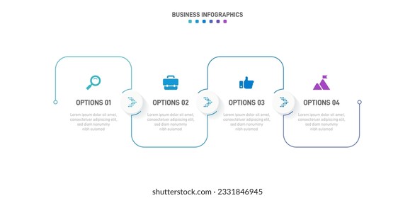 Infografía de la línea de tiempo con infografía. Moderna plantilla de presentación con 4 velocidades para procesos de negocios. Plantilla de sitio web sobre fondo blanco para el concepto de diseño moderno. Diseño horizontal.