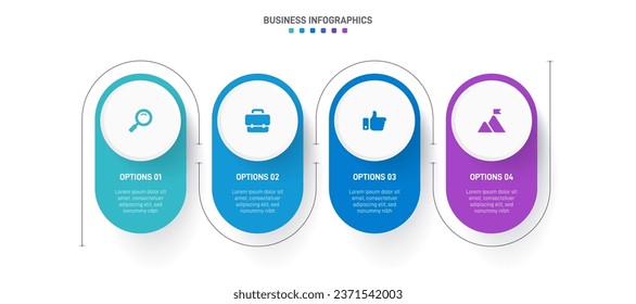 Infografía de la línea de tiempo con infografía. Moderna plantilla de presentación con 4 velocidades para procesos de negocios. Plantilla de sitio web sobre fondo blanco para el concepto de diseño moderno. Diseño horizontal.
