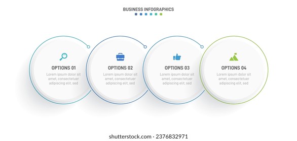 Timeline infographic with infochart. Modern presentation template with 4 spets for business process. Website template on white background for concept modern design. Horizontal layout.