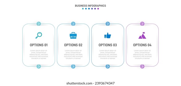 Infografía de la línea de tiempo con infografía. Moderna plantilla de presentación con 4 velocidades para procesos de negocios. Plantilla de sitio web sobre fondo blanco para el concepto de diseño moderno. Diseño horizontal.