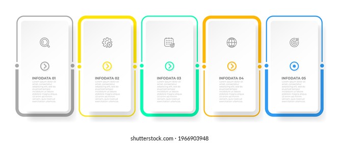Timeline infographic label design with icon and thin line elements. Business concept with 5 options or steps.