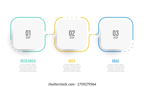 Timeline infographic label design with number steps. Business concept with 3 options. Vector illustration.