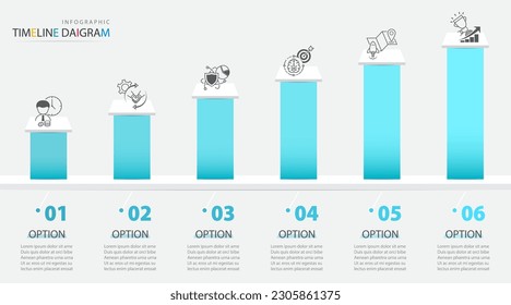 Plantilla de moderador de infografía de línea de tiempo con 6 opciones.El diseño de vectores se puede usar para mostrar datos y estadísticas del negocio, sitio web, presentación de marketing.