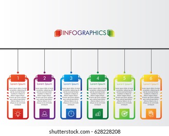 Timeline infographic. Modern Business Layout Vector Design. Colorful 6 Steps Graph 