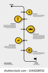Timeline infographic with multiple steps, Outline data visualization workflow