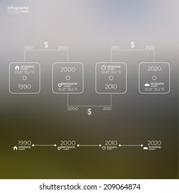 Timeline Infographic on blurred background with arrows and pointers. 
