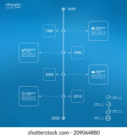 Timeline Infographic on blurred background with arrows and pointers. 