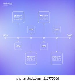 Timeline Infographic on blurred background with arrows and pointers. 