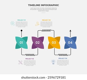 timeline infographic outline style with 4 point template with creative flower shape with line swirl connection for slide presentation vector