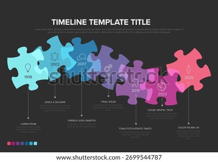 Timeline infographic, perfect for presenting key milestones and historical data. This visually engaging puzzle piece timeline template effectively showcases important events and progress over time.