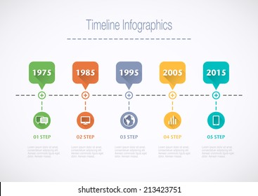 Timeline Infographic With Pointers And Text In Retro Style With A Long Shadow