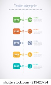 Timeline Infographic With Pointers And Text In Retro Style With A Long Shadow