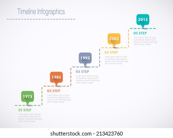 Timeline Infographic with pointers and text in retro style with a long shadow