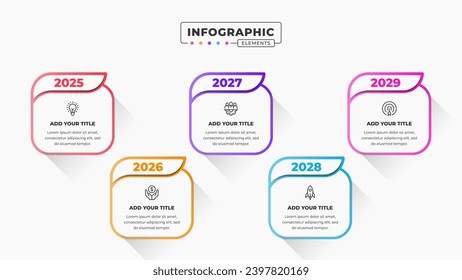 Timeline infographic presentation elements with 5 steps or options