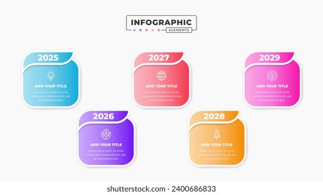 Timeline infographic presentation template with 5 steps or options