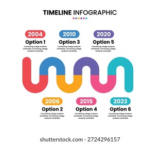 Infografía de la línea de tiempo Presentación Año de Plantilla 6 opciones, paso, proceso o recorrido del progreso